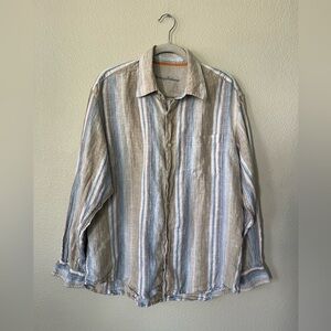 Tommy Bahama Linen Blend Striped Long Sleeve Button Down Shirt Men's Size XL